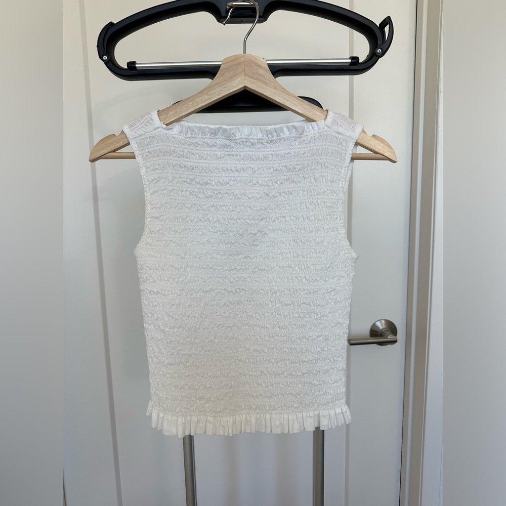 Everlane boat neck white smocked top XS